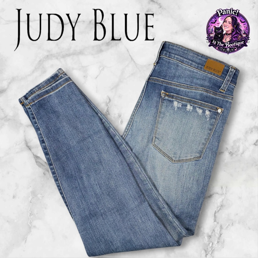 Judy Blue Slim Fit Women 11/30 Blue Distressed High Rise Stretch Jeans Boho Chic